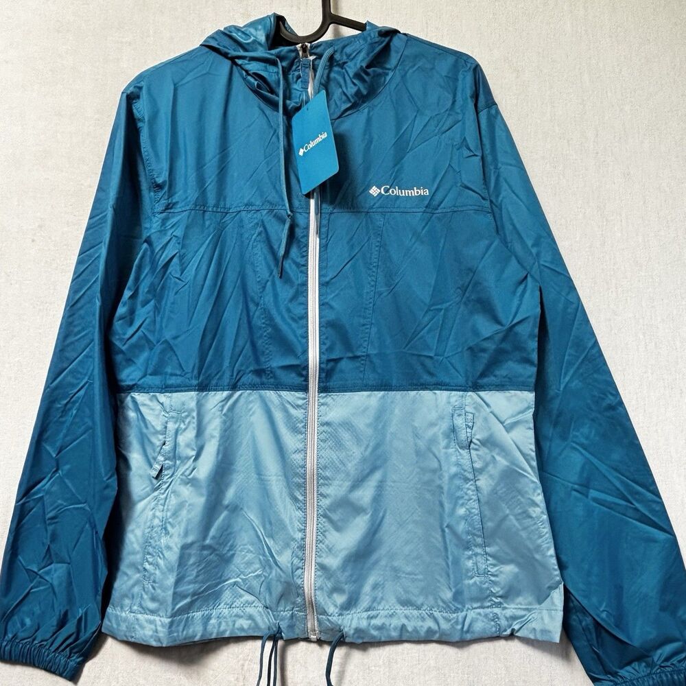 Columbia X-SMALL Lightweight Hooded Windbreaker Jacket Dark Cyan Blue Sky NWT